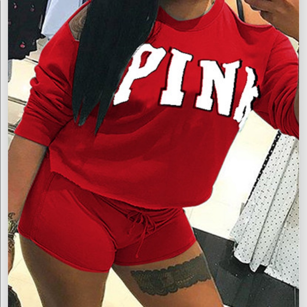Pink 2piece long sleeve shorts set